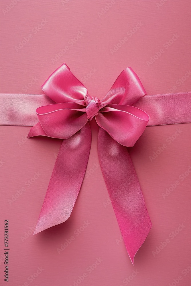 Wall mural a pink ribbon bow is tied around a pink background