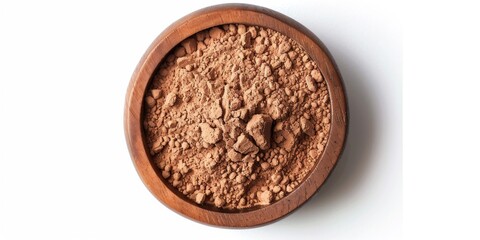 A bowl of brown powder is sitting on a white background