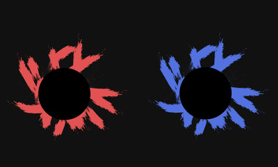 Round frames with a background of multi-colored brushes on a black background.
Vector banner with a background of colored brushes, icons for the site