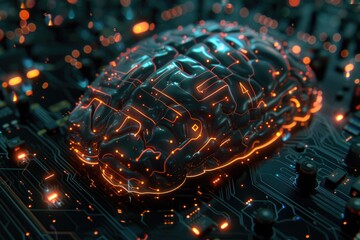 A brain is shown in a computer chip