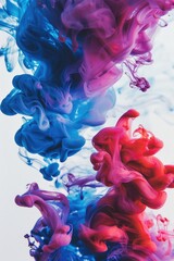 A colorful smoke trail with blue, red, and purple hues - obrazy, fototapety, plakaty