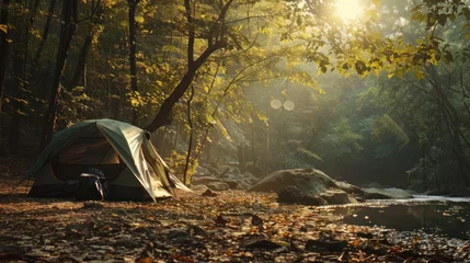 Fotobehang camping tent in a nature hiking spot © SAIRA  BANO