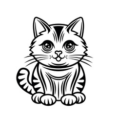 Cat cartoon character vector illustration in black monochrome style isolated on white background