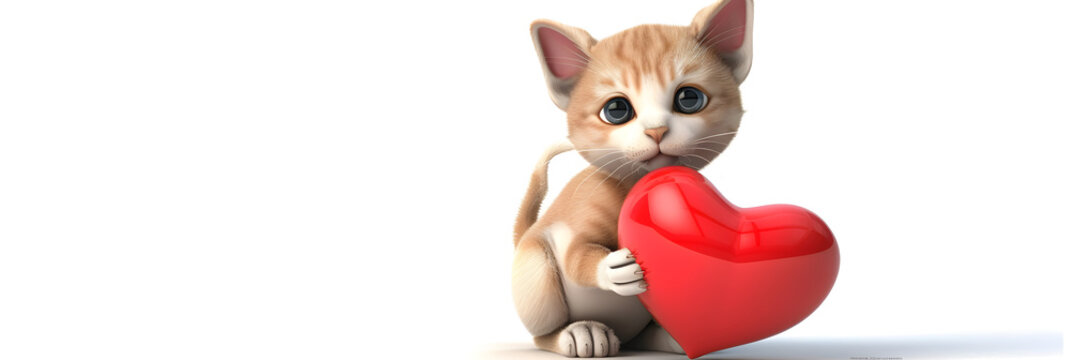 A cute baby cat with heart in hand,Cute cat love heart.