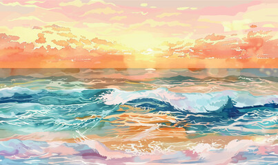 watercolor painting of the sea and sun