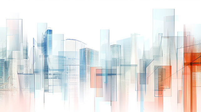 Fototapeta Abstract urban background in graphic style, geometric image of the city on a white background