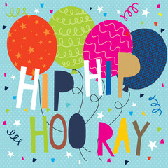 Happy birthday card design with colorful balloons and lettering