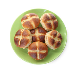 Tasty hot cross buns isolated on white, top view