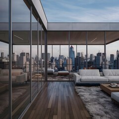beautiful modern living room design by a architect in a apartment with view on the city 