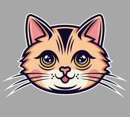 Cat head cartoon character vector illustration in colored style on light grey background