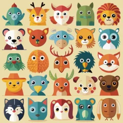 Fotobehang  Set of 30 Animals Icons Sheet © Lal