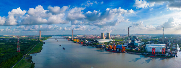 Industrial Environment of Minpu Bridge in Minhang District, Shanghai, China - obrazy, fototapety, plakaty
