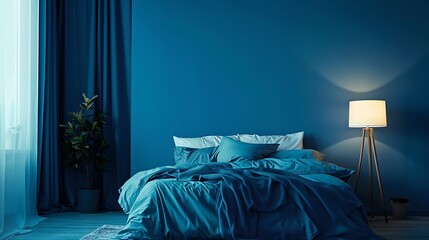 Blue bedroom with bed lamp