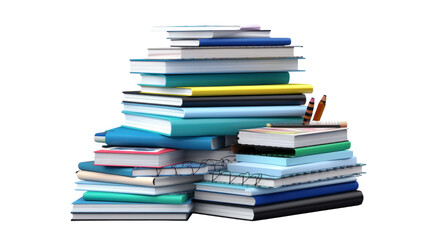 A stack of books, topped with a pen, symbolizing creativity and learning