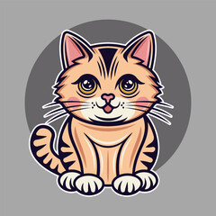 Cat cartoon character vector illustration in colored style on light grey background