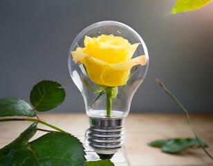 電球の中の黄色いバラ