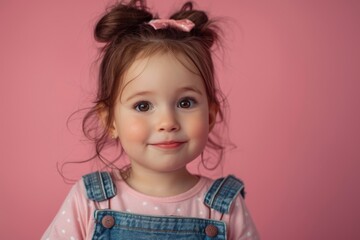Cute Toddler Girl with Pink Bow. Generative AI.