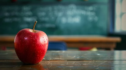 Foto op Aluminium Red Apple on Classroom Desk, Symbolic for Education and Learning © R Studio