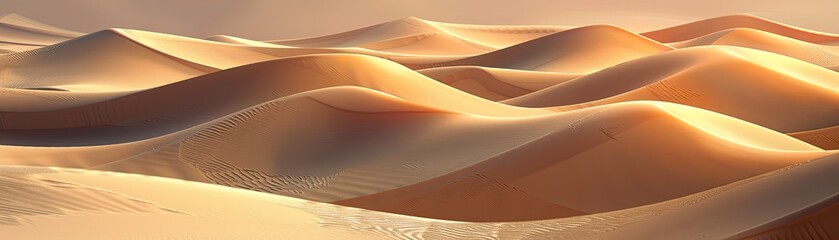 abstract 3D scene of a desert at twilight with geometric sand dunes casting long shadows