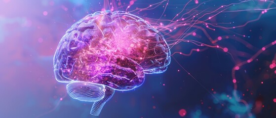 An abstract concept of a human brain enhanced by nanotechnology symbolizing breakthroughs in neural interfaces