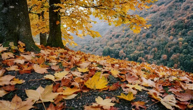 Nature's Carpet: Autumn Leaves Painting the Ground in Hues of Fall