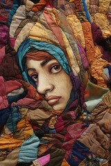 Portrait of a beautiful girl in a headscarf on a colorful background