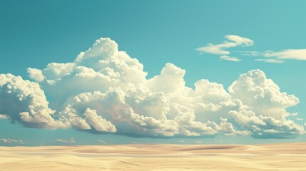 Serene Desert Dunes under Fluffy Clouds, Ideal for Calm Backgrounds - obrazy, fototapety, plakaty