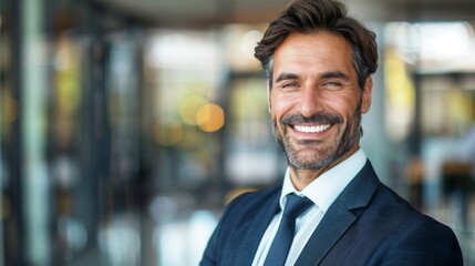 Fototapeta premium Confident Businessman Smiling, Professional Corporate Portrait