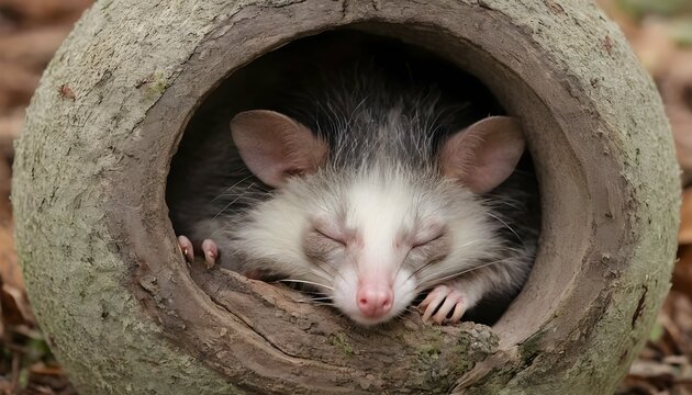 A Possum Sleeping In A Ball