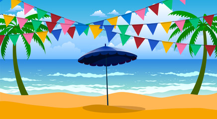 colorful hanging flags for the party on the beach	