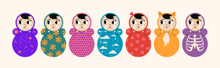 Set of various colored Roly-Poly, tumbler doll. Trendy vector illustration. - 773791560
