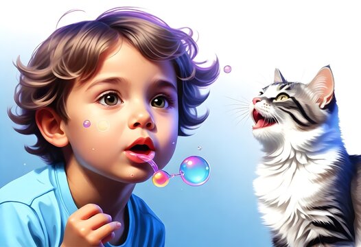 digital painting Child blowing bubbles in the styl (5) 1