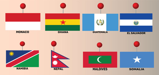 Map pin icons national flags countries 
