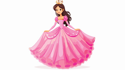 Cartoon beautiful princess in pink dress flat vector isolated