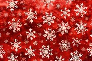 Naklejka na ściany i meble Snowflakes on a red background, Christmas and New Year background