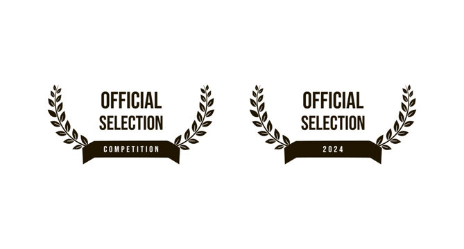 Film festival official selection, jury award in competition, black and white vector icon set