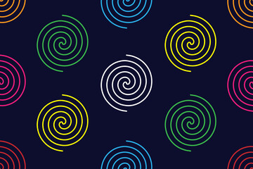 Seamless repeating pattern of colorful spirals. Seamless pattern with textured spirals. Endless texture for wrapping or textile print. 