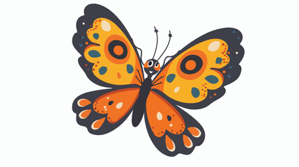Cartoon funny butterfly waving hand flat vector isolated