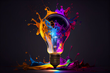 A light bulb with strokes of paint in neon colors. A creative concept for creativity. 