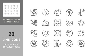 Line icons about fabric features. Editable vector stroke. 64 and 256 Pixel Perfect scalable to 128px...