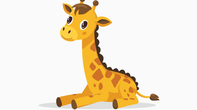 Cartoon funny little giraffe sitting flat vector isolated