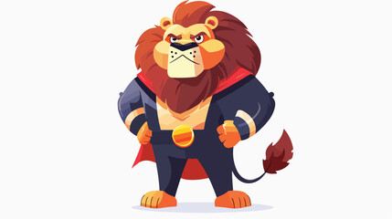 Cartoon funny superhero lion posing flat vector isolated