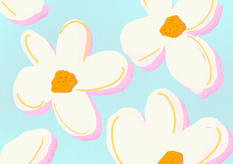 White flower pattern against blue background