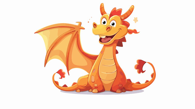 Cartoon happy dragon on white background flat vector isolated