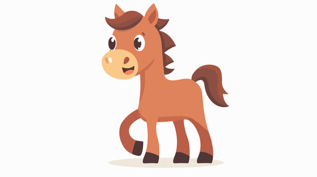 Cartoon happy horse on white background flat vector isolated