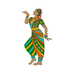 Drawn dancing Indian woman on white background