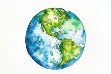 Watercolor drawing of the planet Earth on a white background, illustration - obrazy, fototapety, plakaty
