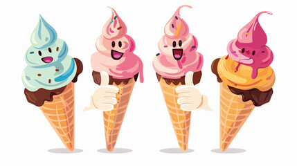 Cartoon ice cream cones giving thumbs up flat vector isolated