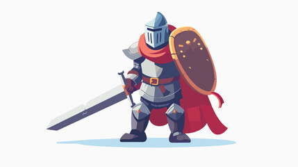 Cartoon knight with a sword flat vector isolated on white