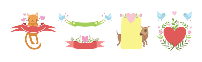 Message Template with Cute Animal and Flora Vector Set